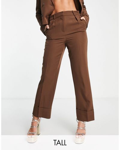 Vero Moda Aware Tailored Suit Trousers With Turn Up - Brown