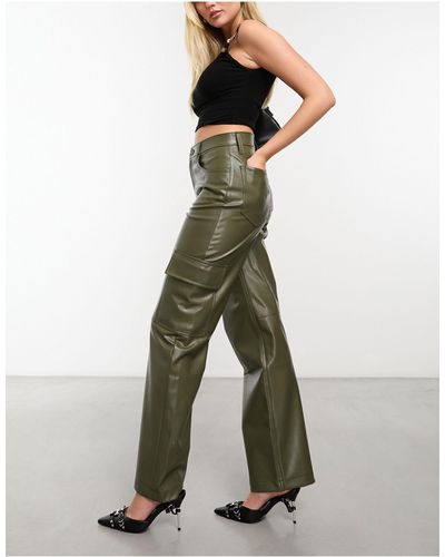 Abercrombie & Fitch Curve Love 90s Relaxed Faux Leather Cargo Trousers - Green