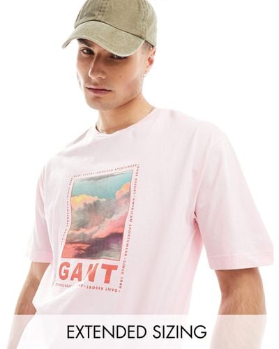 GANT Washed Front Cloud Logo Print T-shirt Relaxed Fit - Pink