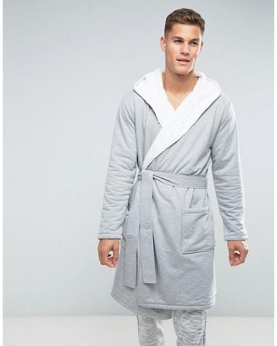 ASOS Dressing Gown With Borg Lining In Grey