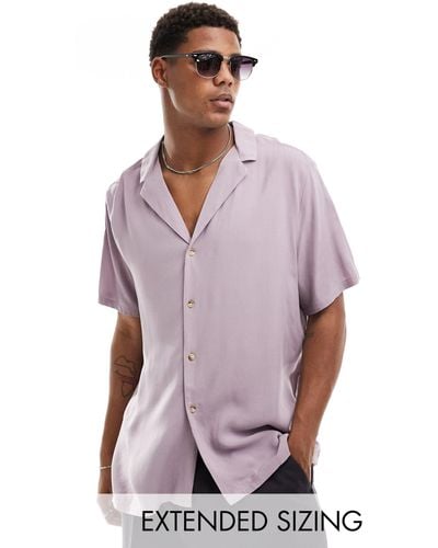 ASOS Relaxed Viscose Shirt With Deep Revere Collar - Purple