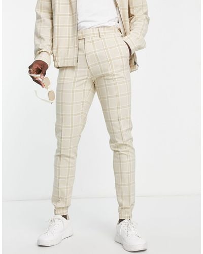 ASOS Smart Skinny Crepe Check Trousers With Joggers Cuff - Natural