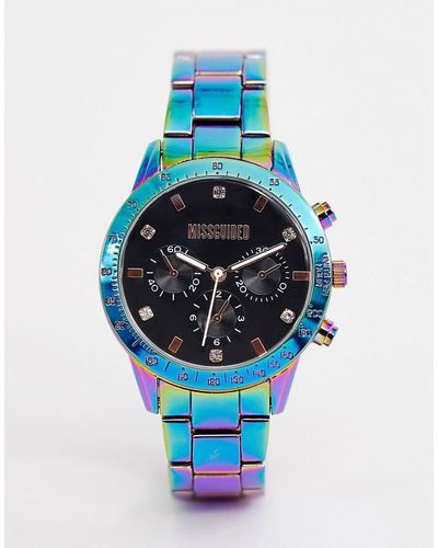 Missguided Iridescent Bracelet Watch With Black Multi Dial