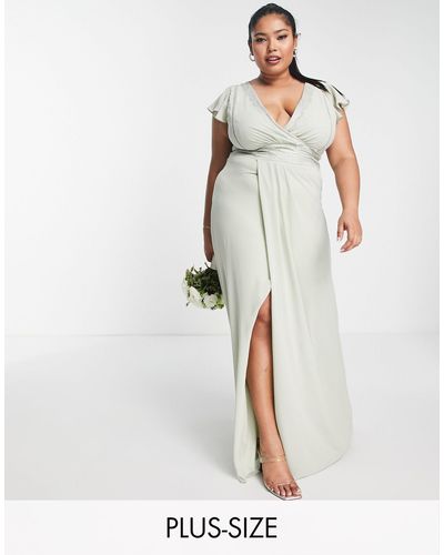 Tfnc Plus Bridesmaid Flutter Sleeve Ruffle Detail Maxi Dress - White