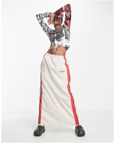 Jaded London Maxi Cargo Skirt With Sporty Graphics - White