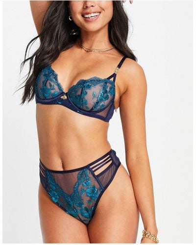 Ann Summers After Hours Embroidered Lace And Mesh High Waist Brazilian Brief - Green