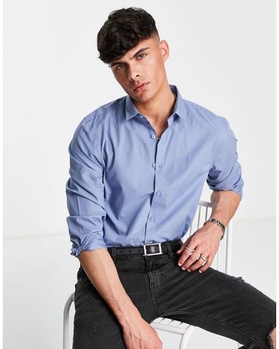 New Look Long Sleeve Poplin Shirt - Blue