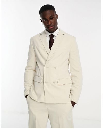 Only & Sons Double Breasted Suit Jacket - Natural