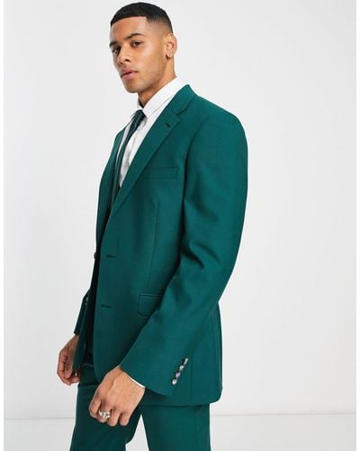 Noak Premium Wool-rich Skinny Suit Jacket - Green