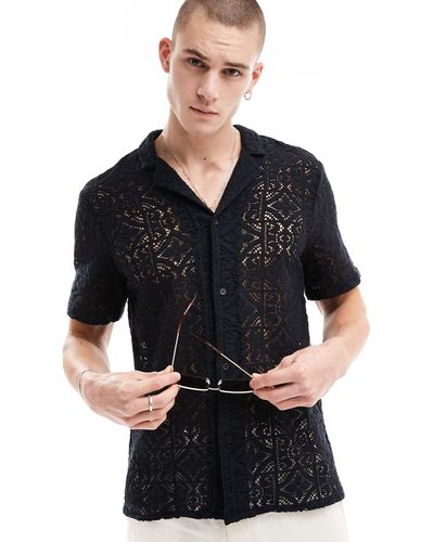 New Look Short Sleeved Lace Shirt - Black