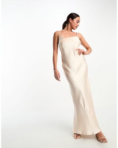 Miss Selfridge Bridesmaid Satin Cowl Maxi Slip Dress - White