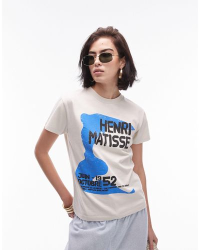 TOPSHOP T-shirt coupe carrée à motif art museum henri matisse - écru - Bleu