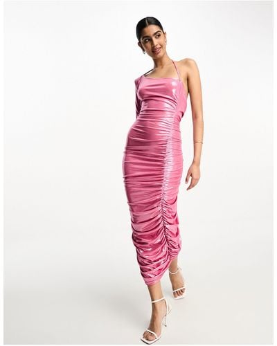ASOS Ruffle Cowl Back Midi Dress - Pink
