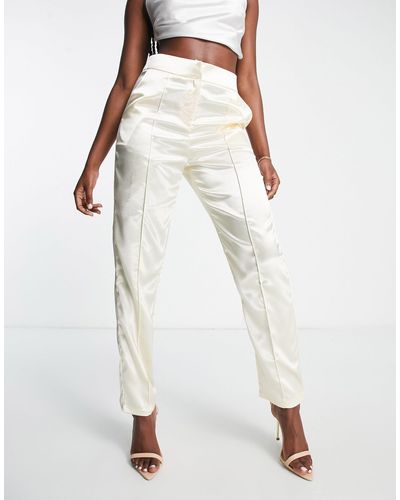 Liquorish Satin Tailored Trousers - White