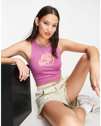 Nike Camiseta corta morado rosado claro utilitaria sin mangas con escote