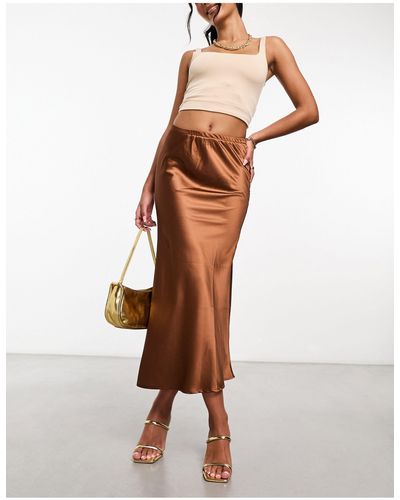 In The Style Satin Midi Slip Skirt - Brown