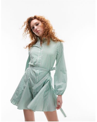 TOPSHOP Robe chemise courte effet noué à l'avant à rayures - vert/blanc - Multicolore