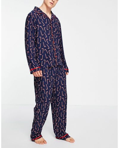 Loungeable Christmas Candy Cane Pajamas - Blue