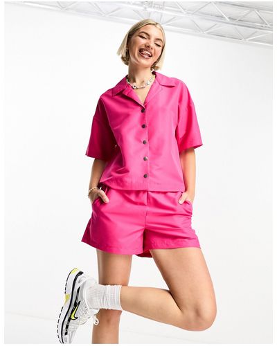 Noisy May Boxy Nylon Shirt Co-ord - Pink