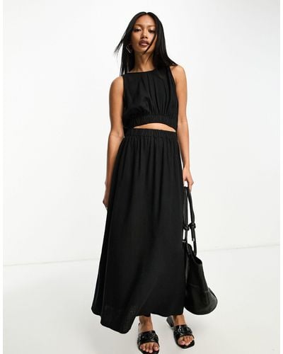 ASOS Linen Midi Sundress With Cut Out Ruched Detail - Black