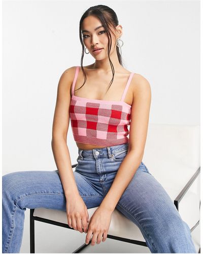 Trendyol Gebreide Cami Crop Top - Roze