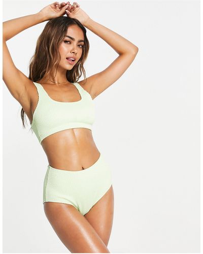 Monki – gerippte bikinihose - Grün