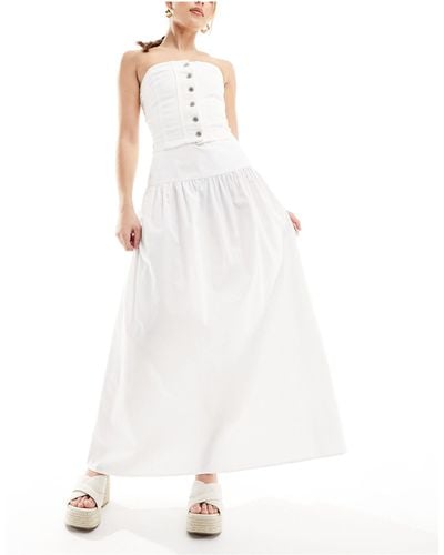 ASOS Dropped Waist Cotton Poplin Maxi Skirt - White