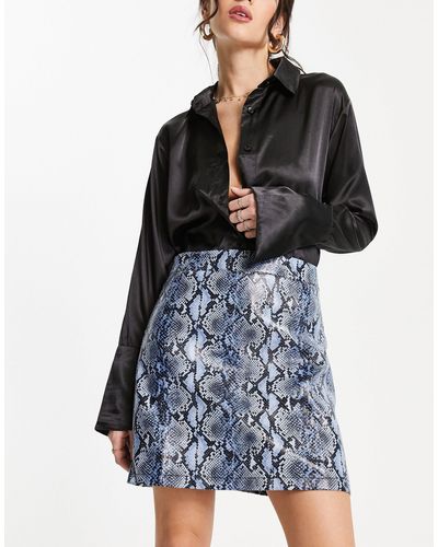 Forever Unique High Waisted Pu Skirt - Blue