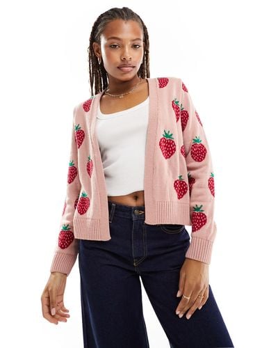 Miss Selfridge Strawberry Knitted Cardigan - Red