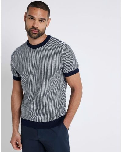 River Island Slim Fit Knit Stripe T-shirt - Grey