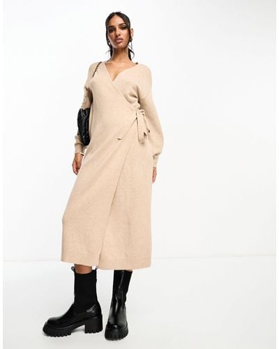 Y.A.S Wrap Knitted Midi Dress - Natural