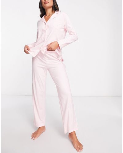 Lauren by Ralph Lauren Lange Pyjamaset Met Inkeping - Roze