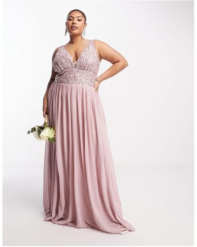 Beauut Plus Bridesmaid Embellished V Neck Maxi Dress - Pink