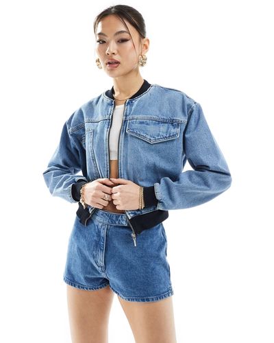 River Island Denim Cropped Jacket - Blue