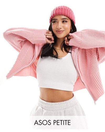 ASOS Asos Design Petite Knitted Zip Through Hoodie - Pink