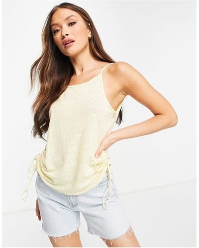 Mango Ruched Side Linen Vest Top - Yellow