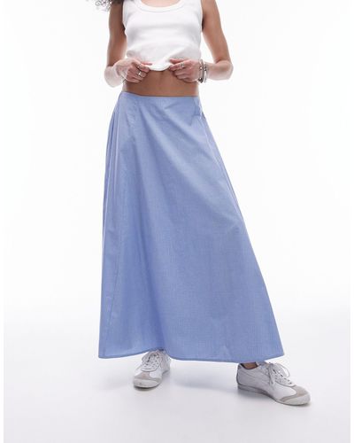 TOPSHOP Midi Cotton Full Skirt - Blue