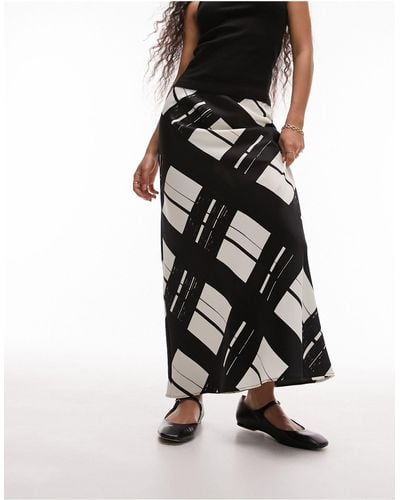 Topshop Unique Satin Bias Skirt With Printed Check - Black