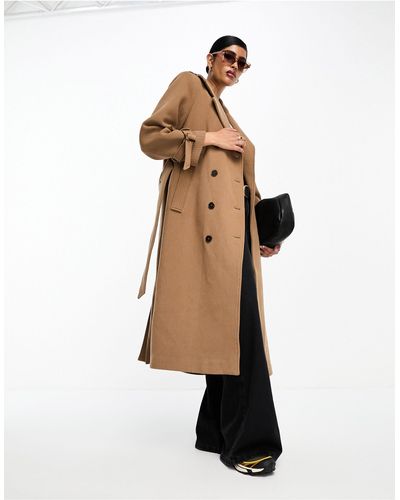 SELECTED Femme - trench-coat en laine épaisse - camel - Blanc