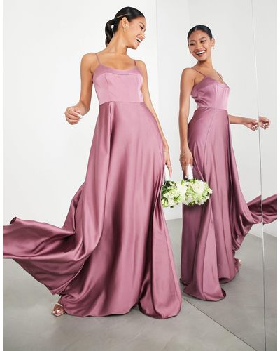 ASOS Bridesmaid Satin Cami Maxi Dress With Full Skirt - Pink