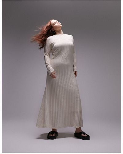TOPSHOP Curve Knit Long Sleeve Maxi Dress - Brown