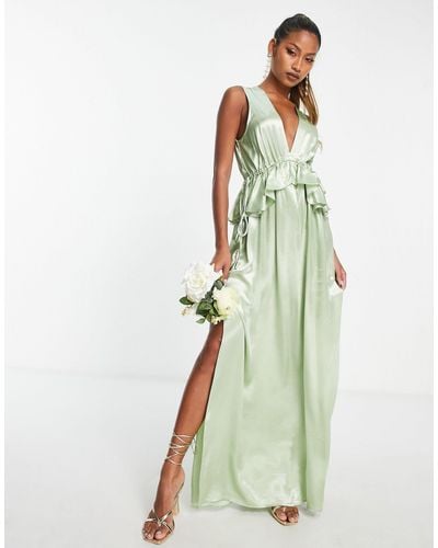 TOPSHOP Vera Blend Bridesmaid Ruffle Peplum Dress - Green