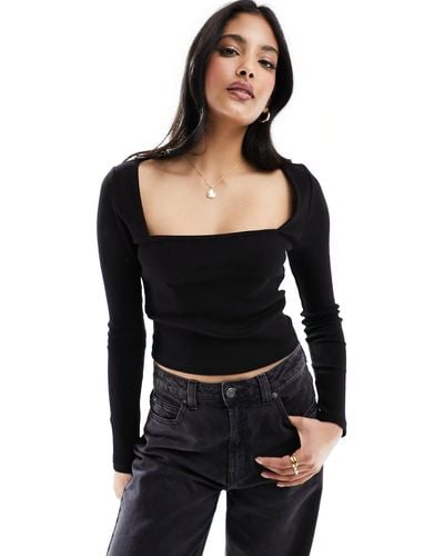 New Look Square Neck Long Sleeve Top - Black