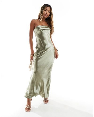 In The Style Exclusive Liquid Satin Bandeau Cut Out Back Maxi Dress - Green