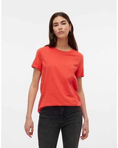 Vero Moda T-shirt papavero con maniche risvoltate - Rosso