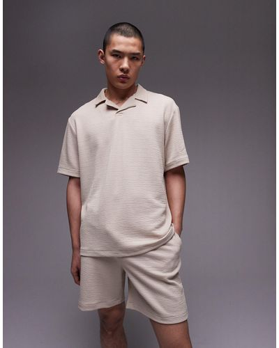 TOPMAN Oversized Fit Revere Polo With Crinkle Plisse Texture - White
