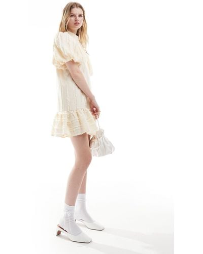 Ghospell Textured Puff Sleeve Mini Dress - White