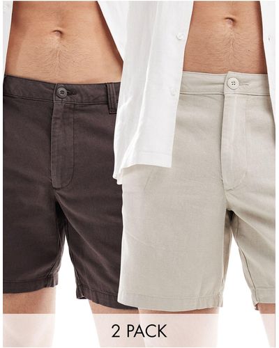 ASOS Slim Mid Length Linen Shorts With Fixed Waist - Multicolour
