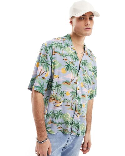 GANT Chemise manches courtes à imprimé palmier en lin et coton - Vert