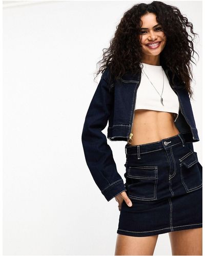 ONLY Exclusive - Cropped Denim Jack Met Contrasterende Stiksels - Blauw